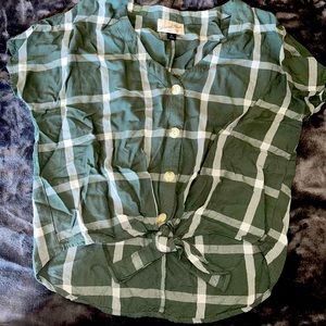 Green Plaid Crop button Top